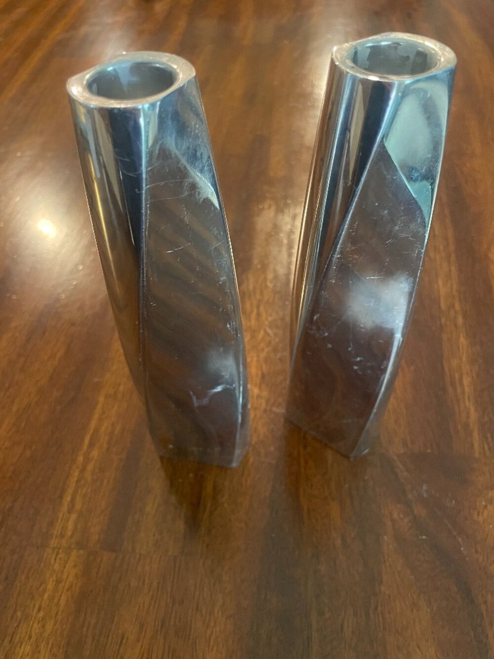 Set of 2 Nambe Alloy Metal Twist Candle Stick Holder 7" Tall Pair #5236